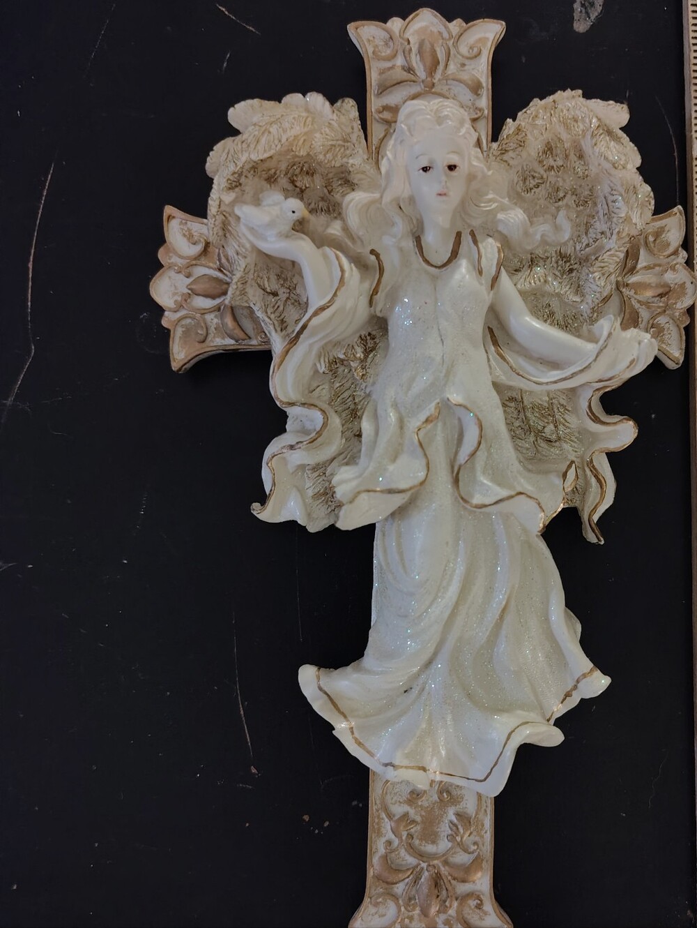 Vintage Young's Inc Resin White Angel w/Gold Accents, Inspirational Wall Plaque